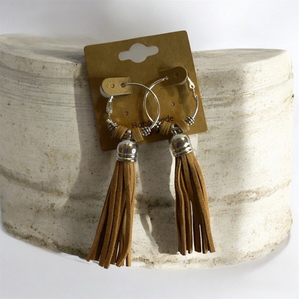 Brown Tassel Hoop Earrings